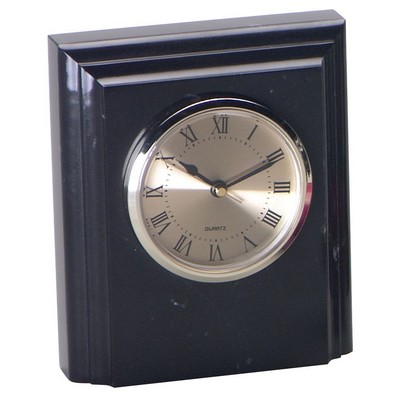 Square Jet Black Marble Clock w/Fancy Bevel