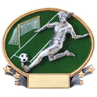 Soccer, Female 3D Oval Resin Awards -Large - 8-1/4" x 7" Tall