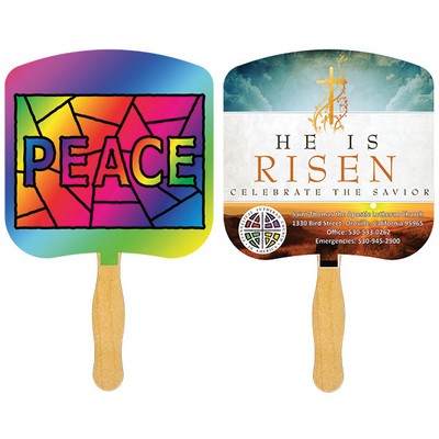 Religious Hand Fan/ Peace Stained Glass with Four Color Process Imprint