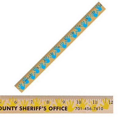 12" Clear Lacquer Wood Ruler w/Handprint Background