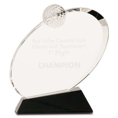 Clear Crystal Oblong Award w/Sculpted Golf Ball Detail (7 1/4")