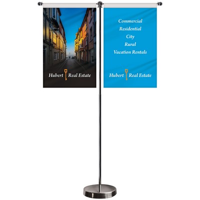 11-19.7" T Style Metal Telescopic Flagpole with Two Double Sided Banners