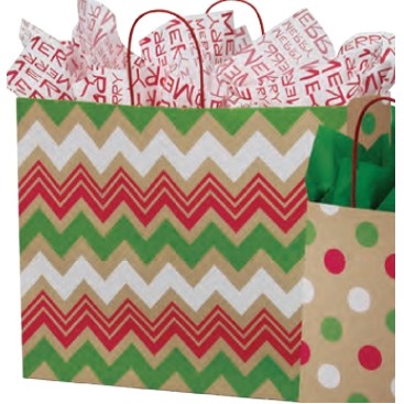 Jaguar Christmas Dots & Chevron 100% Recycled Natural Kraft Shopping Bag