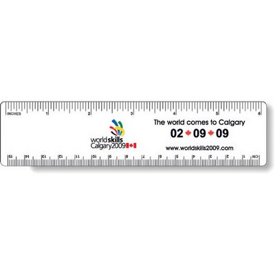 .040 White Matte Styrene Plastic 6" Rulers (1.5" x 6.25") round corners, spot color imprint