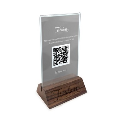 Solid Walnut Qr Code/Menu Holder With 4 X 6 Vertical U-Bend Acrylic Insert