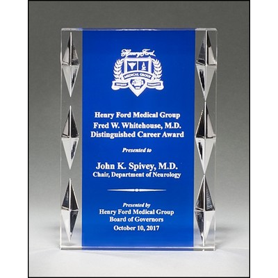 Acrylic Awards with Blue Background and Carved Jewel Accents 4"W x 6 "H