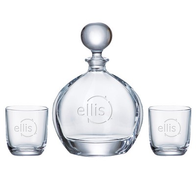 Orbit Round Decanter (27 oz.) with Two Matching (10.5 oz.) Orbit Rocks Glasses (3 Piece Set)