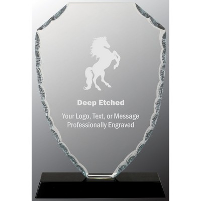 8 1/4" Shield Facet Glass Award on Black Base