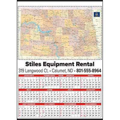 Small North Dakota State Map Year-In-View® Calendar