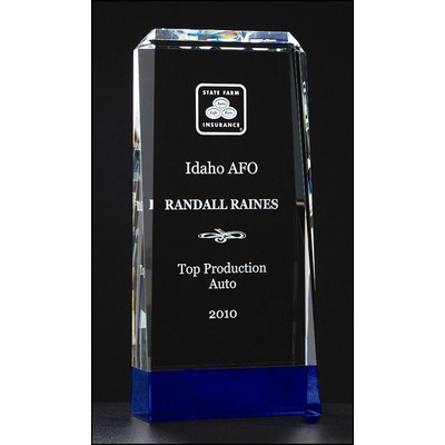 Premium Series Clear Crystal Trophy w/Cobalt Blue Crystal Base (4.375"x 9.75")