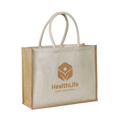 Jute Shopping Tote with Cotton Web Handles and Inside Pocket