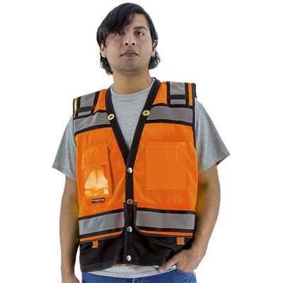 High Visibility Orange Heavy Duty Surveyor's Safety Vest, ANSI 2, Type R