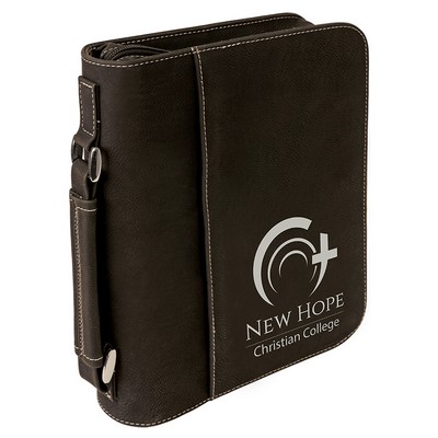 Black-Silver Leatherette 7-1/2" x 10-3/4" Book/Bible Cover with Handle & Zipper