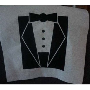 Stock Tuxedo Poly Backed Paper Bibs w/Ties, minimum 25 bibs