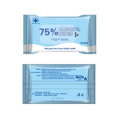 Portable 10 Pack Alcohol Wet Wipes