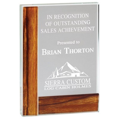 Optical Crystal Rectangular Award w/Wood Edge (5" x 7")