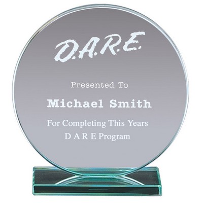 Jade Glass Circle Award w/Blue Optical Green Base (4" x 4 ½")