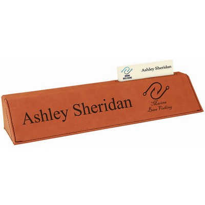 10 1/2" Rawhide Laser Engraved Leatherette Desk Wedge with Business Card Holder