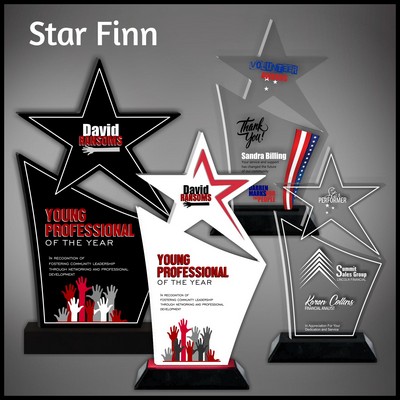 9" Star Finn Clear Acrylic Award in a Black Wood Base