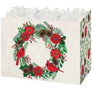 Small Poinsetta Wreath Theme Gift Basket Box