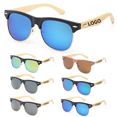 UV400 Bamboo Sunglasses Metal Half Frame