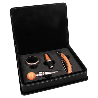 Laserable Black-Gold Leatherette 4-Piece Wine Tool Set