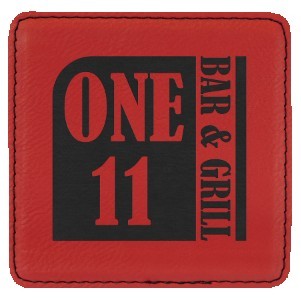 Square Red Leatherette Coaster