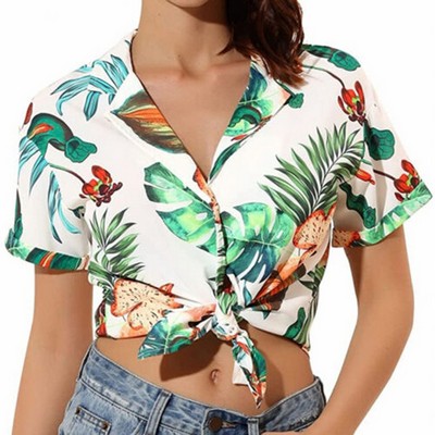 Women's Full Sublimation Hawaiian Tie Shirt - Premium Polyester