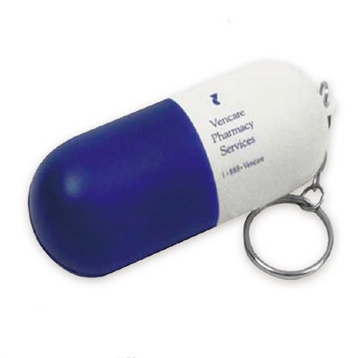 Capsule Shaped Stress Ball With Keychain