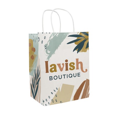 8.5" x 10.25" x 5" Full Color White Handle Shopper Paper Bags