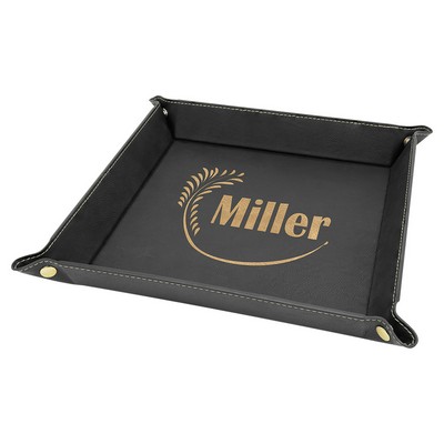 9" x 9" Black/Gold Leatherette Snap Up Tray with Gold Snaps