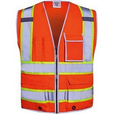 Class 2 High Visibility Safety Security Vest with Zipper & 10 Pockets