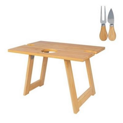 Bamboo Wine & Cheese Table w/Knife Set