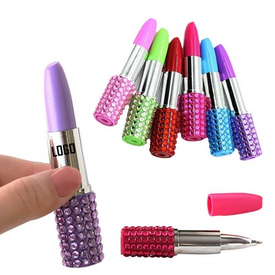 Mini Lipstick Shaped Ballpoint Pen w/Rhinestone Crystals