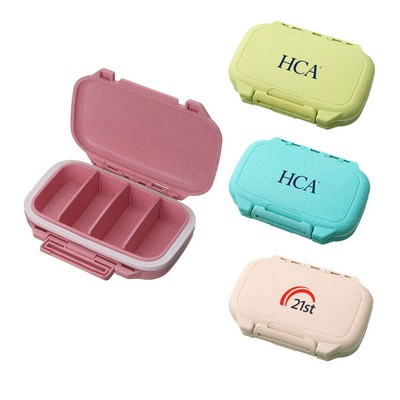 4 Compartments Wheat Straw Travel Pill Box