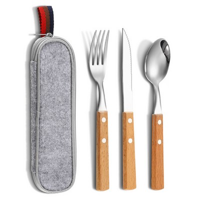 Wood Handle Stainless Steel Cutlery Flatware Set with Case