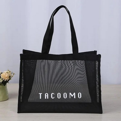 Black Mesh Reusable Shopping Tote Bag (13" X 6" X 6")