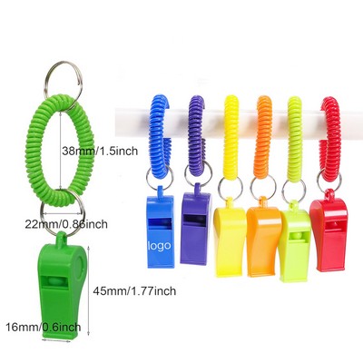 Whistles With Stretchable Coil Wrist Keychain Ring