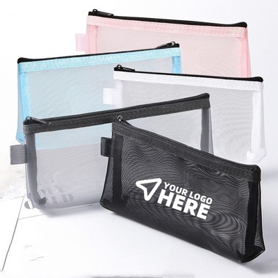 Transparent mesh bag three-dimensional large capacity pen bag nylon mesh stationery storage bag