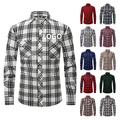 Men's Button Down Regular Fit Long Sleeve Plaid Casual Shirts