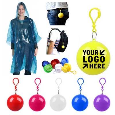 Disposable Portable Raincoat Poncho with Keyring Ball