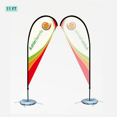 11 FT Feather Flag Kit Half Tear Drop Flag Pole Kit Set Banner Flag Cross Base W/Water Bag