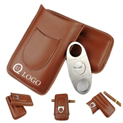 3-Finger Leather Cigar Case W/ Cutter