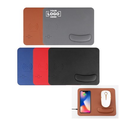 Wireless Charging Leather Mouse Pad with Wrist Support