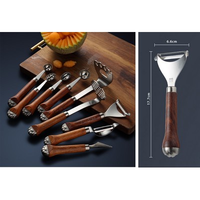 Silver Y Shaped Fruit Parer With Cat Claw Shaped Wood Handle