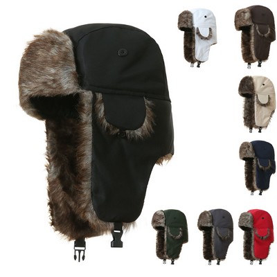 Winter Windproof Trapper Hat With Faux Fur