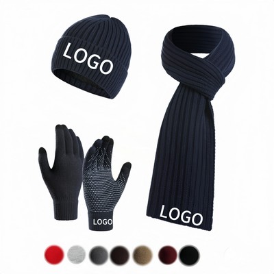 Winter Beanie Touch Screen Gloves Set