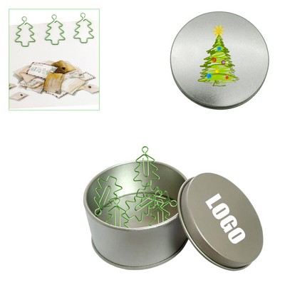 Christmas Tree Shaped Paper Clips with Tin Box