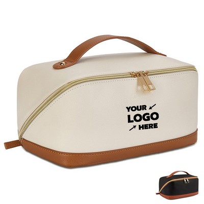 Travel Cosmetic Bag With Leather Handle