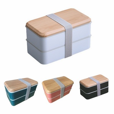 Double Decker Lunch Box with Bamboo Lid and Utensils